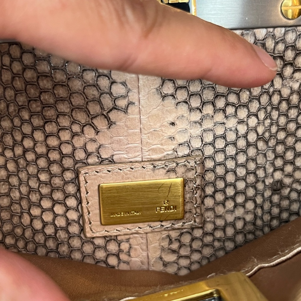 FENDI
Beige Satin And Snakeskin Mini Peekaboo Satchel Bag - Picture 12 of 16